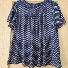 DRESKIPネイビー シフォン 半袖ブラウス