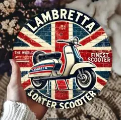 【ブリキ看板】スクーターLambretta イギリス国旗 ヴィンテージ風 丸型