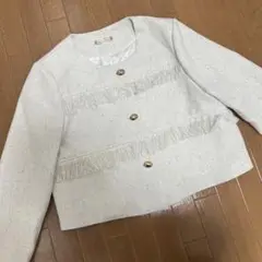 【新品】フリンジ付きホワイトノーカラージャケット