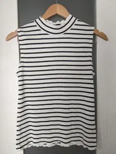 Heather ヘザー　ストライプ ノースリーブ トップス M