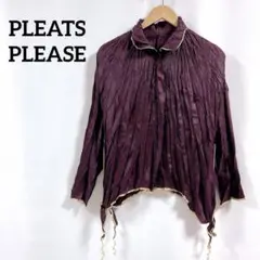 PLEATS PLEASE プリーツ ギャザー サイドリボン ブラウス 長袖