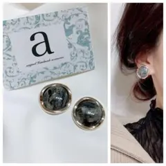 2340-1 ブラック☺︎べっ甲柄のウェーブピアス☺︎