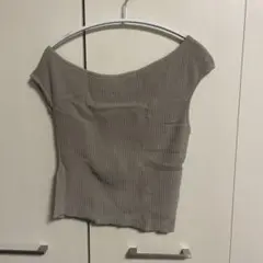 リブ編みオフショルダー半袖トップス ベージュ　MURUA