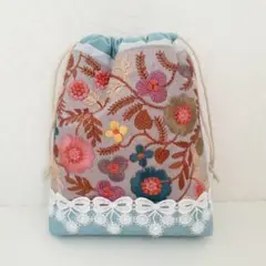 インド刺繍　ミニ巾着　ハンドメイド　巾着