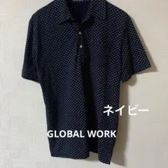 GLOBAL WORK ネイビー 花柄 スキッパー半袖　L