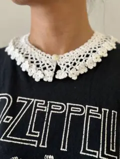 ホワイト レース つけ襟 花模様　ハンドメイド