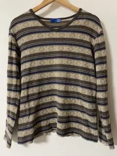 ●BEAMS メンズ ノルディック柄 薄手ニット 長袖 カットソー M●