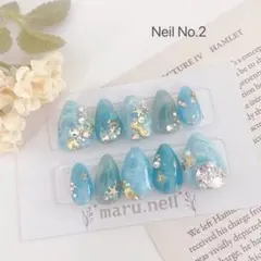 【ネイルチップ】水色　水　水面　海　夏　貝　ハンドメイド②