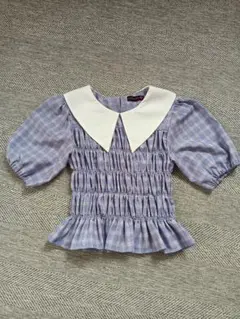 ラブトキシック紫白チェック 半袖ブラウス M(150)