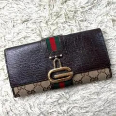 GUCCI グッチ 長財布 シェリーライン G金具 レザー キャンバス 金具