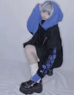 ililil【イルイルイル】あのね。コラボ切り替えハイネックプリントパーカー