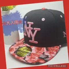 新品 バラ柄 大人用 NYロゴ彡ベースボールキャップ帽子ニューヨーク彡男女兼用m