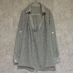 アフターオール（M）ストライプスキッパーシャツ＊透け感＊裾ひも＊ロールアップ