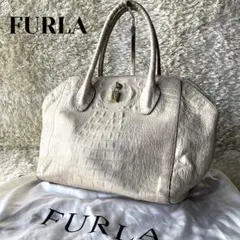 【希少】FURLA フルラ クロコ型押し ハンドバック 南京錠 カデナ 上品