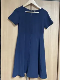 ユニクロ　異素材ワンピース ネイビー　Mサイズ