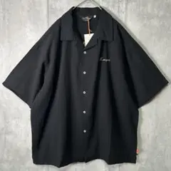 新品 リネン バック刺繍 オープンカラー シャツ うさぎ 黒