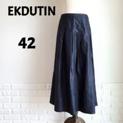 EKDUTIN　グンゼ　タックロングスカート　シワ加工　42　ブラック