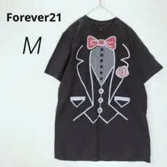 c8007【フォーエバー21】新品タグ付 半袖Tシャツ M黒 タキシードプリント