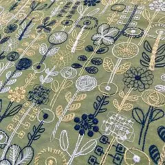 s20-g▼135×50cm▼コットンリネン刺繍生地▼ナチュラル　グリーン