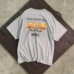 7SM1【Hanes】戦闘機　バックプリントTシャツ　グレー　半袖　古着used