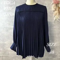 EPOCA THE SHOP プリーツブラウス　長袖　ネイビー　38サイズ