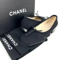 正規品 ✨美品✨ 箱付き リボン CHANEL コットン パンプス 背面ロゴ