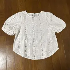 Refill レース編み ホワイト半袖ブラウス