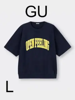 プロフ必読GUスウェT5分袖ロゴ1OPEN FEELING L ネイビー良品