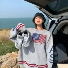 大人気❗USA 可愛い ニット セーター ストリート グレー