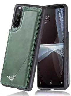 Android Xperia 10III ケース スタンド　手帳型　緑　グリーン