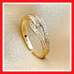 リング 13号 指輪 ゴールドオープンリング バゲットカット オシャレリング