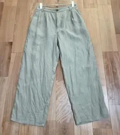 リネン ベージュ ワイドパンツ　Ｌ　シーズンリーズン