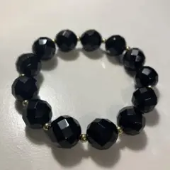 64面カット12mmブラックオニキス　ブレスレット　ハンドメイド