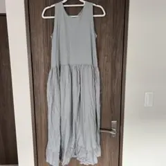 1回着用　グレー ブルー　ノースリーブ ロングワンピース