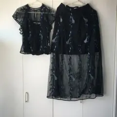 FUR FUR ファーファー 透け感 チュール花柄エンブロイダリー刺繍ワンピース