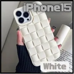 iPhone15 あみあみ スマホケース ホワイト 韓国 モダン シンプル