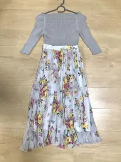 美品 オフショルダーリブニット プリーツスカート 2点セット
