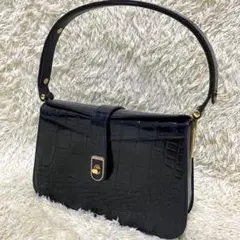 美品・希少品 シャイニークロコ リアルクロコ ハンドバッグ ターンロック 金具