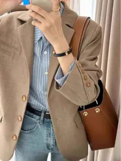 新品✨ジャケット ゆったり デザインスーツ シンプル M カフェオレ