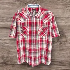 半袖ワークシャツ XL レッド系チェック