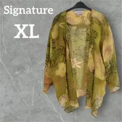 美品♡Signature 【XL】花柄 トップス 羽織物 シースルー イエロー