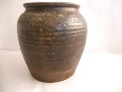 古越前 お歯黒壺 木箱付 口径7.3㎝ 東Y5-0718④ 美術品