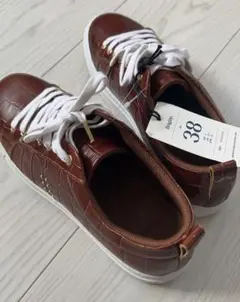 【新品】M.MOUSTACHE レザー調スニーカー 38 24.5cm ブラウン