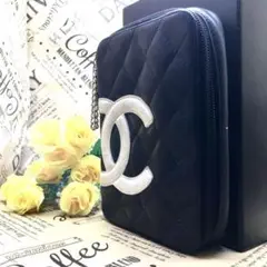 シャネル カンボンライン コスメ メイク マルチポーチ 黒 財布 EM290
