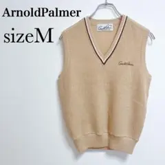 アーノルドパーマー　Vネックベスト　刺繍ロゴ【M】ウール混　ベージュ