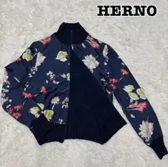 【極美品】ヘルノ☆Herno シルク 花柄 ジャケット　ブルゾン　ネイビー824