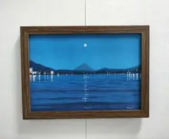 アクリル画　夜の海　月夜　手描き　絵画　イラスト　原画 　A5サイズ