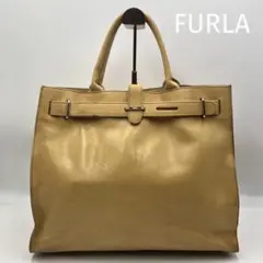 FURLA フルラ トートバッグ ビジネスバッグ レザー 大きめ ベルト 黄色