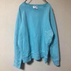 古着 花柄 刺繍 丸首 コットン 水色 長袖 ラグラン スウェット トレーナー