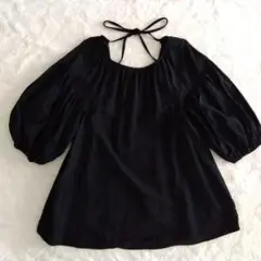 STYLEMIXER　バルーンスリーブブラウス　ギャザー　バックリボン　黒　Ｆ
